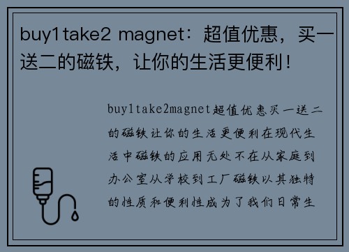 buy1take2 magnet：超值优惠，买一送二的磁铁，让你的生活更便利！